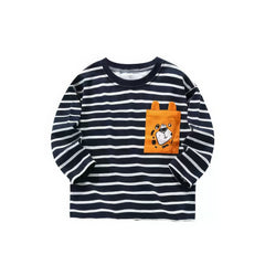 Bebe Hanna Toddler Long-Sleeve T-Shirt with Leopard Face Pocket and Stripes