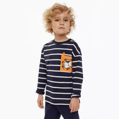 Bebe Hanna Toddler Long-Sleeve T-Shirt with Leopard Face Pocket and Stripes