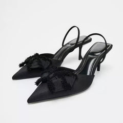 Black Bow Slingback Stiletto Heels