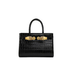 Black Croc-Effect Leather Small Tote