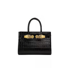 Black Croc-Effect Leather Small Tote