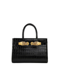 Black Croc-Effect Leather Small Tote