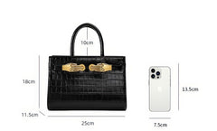 Black Croc-Effect Leather Small Tote