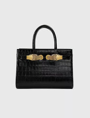 Black Croc-Effect Leather Small Tote