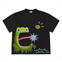 Black Oversized Frog Graphic T-Shirt for Men