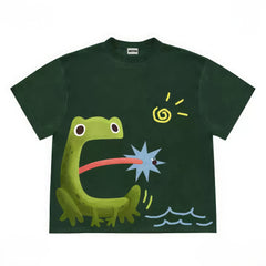 Black Oversized Frog Graphic T-Shirt for Men
