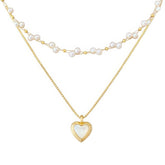 Bohemian Pearl Layered Necklace with Mother-of-Pearl Heart Charm