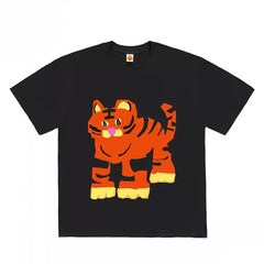Bold Abstract Tiger Graphic Tee with Cartoon Print