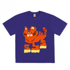 Bold Abstract Tiger Graphic Tee with Cartoon Print