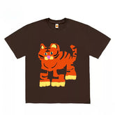 Bold Abstract Tiger Graphic Tee with Cartoon Print