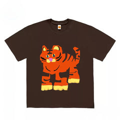 Bold Abstract Tiger Graphic Tee with Cartoon Print