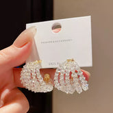 Bold Chunky Hoop Earrings with All-Over Clear Crystal Beaded Design