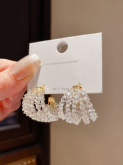 Bold Chunky Hoop Earrings with All-Over Clear Crystal Beaded Design