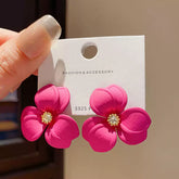 Bold Fuchsia Pink Matte Finish Flower Stud Earrings