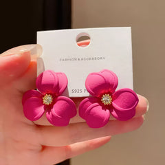 Bold Fuchsia Pink Matte Finish Flower Stud Earrings