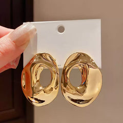 Bold Polished Abstract Oval Drop Dangle Earrings