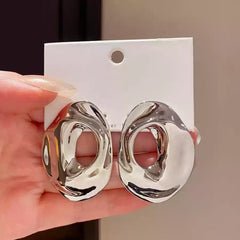 Bold Polished Abstract Oval Drop Dangle Earrings