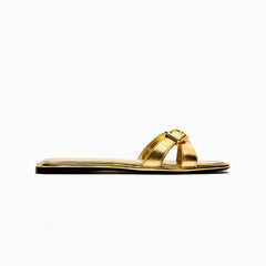 Brown Leather Metal Big Toe Ring Flat Sandals