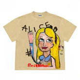 Cartoon Girl Graphic Print T-Shirt with Unique Design for Women