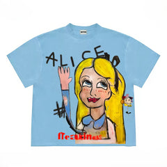 Cartoon Girl Graphic Print T-Shirt with Unique Design for Women