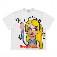 Cartoon Girl Graphic Print T-Shirt with Unique Design for Women
