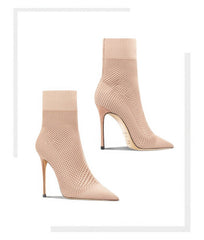 Century Knit Pointed-Toe High Heel Booties for Women