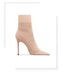 Century Knit Pointed-Toe High Heel Booties for Women