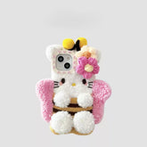 Charming Plush Bee-Themed Phone Case with Flowers