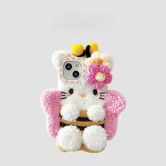 Charming Plush Bee-Themed Phone Case with Flowers