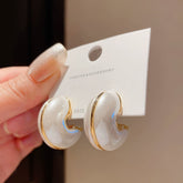 Chic Small White Enamel Hoop Earrings with Delicate Gold Tone Edging