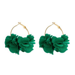 Chiffon Flower Cluster Hoop Earrings