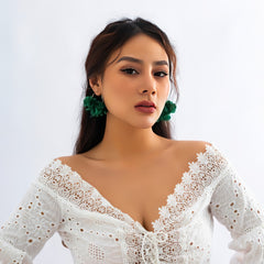 Chiffon Flower Cluster Hoop Earrings