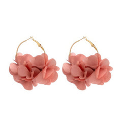 Chiffon Flower Cluster Hoop Earrings
