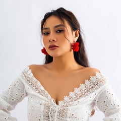 Chiffon Flower Cluster Hoop Earrings