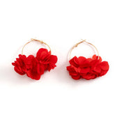 Chiffon Flower Cluster Hoop Earrings
