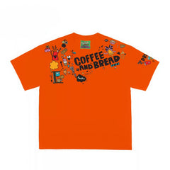 Coffee and Bread Doodle Graphic T-Shirt