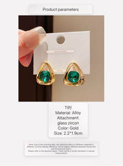 Contemporary Gold Tone Teardrop Stud Earrings with Faceted Emerald Green Cubic Zirconia