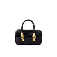 Crocodile Embossed Leather Top Handle Bag