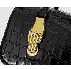 Crocodile Embossed Leather Top Handle Bag
