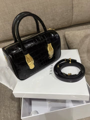 Crocodile Embossed Leather Top Handle Bag