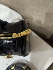 Crocodile Embossed Leather Top Handle Bag