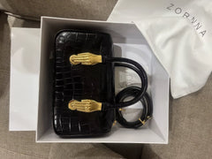 Crocodile Embossed Leather Top Handle Bag
