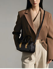 Crocodile Embossed Leather Top Handle Bag