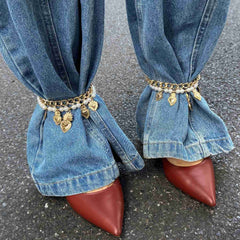 Cuban Chain and Sacred Heart Faux Pearl Anklet Set