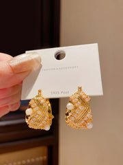 Cubic Zirconia and Faux Pearl Embellished Hoop Earrings