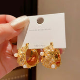 Cubic Zirconia and Faux Pearl Embellished Hoop Earrings