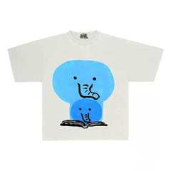 Cute Blue Elephant Reading Book Graphic T-Shirt