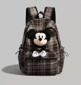 Cute Green Plaid Backpack with Soft Plush Pocket