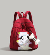 Cute Red Patchwork Schoolbag with Dog and Star Appliques