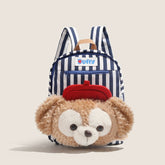 Cute Striped Duffy Plush Face Pocket Schoolbag with Red Beret